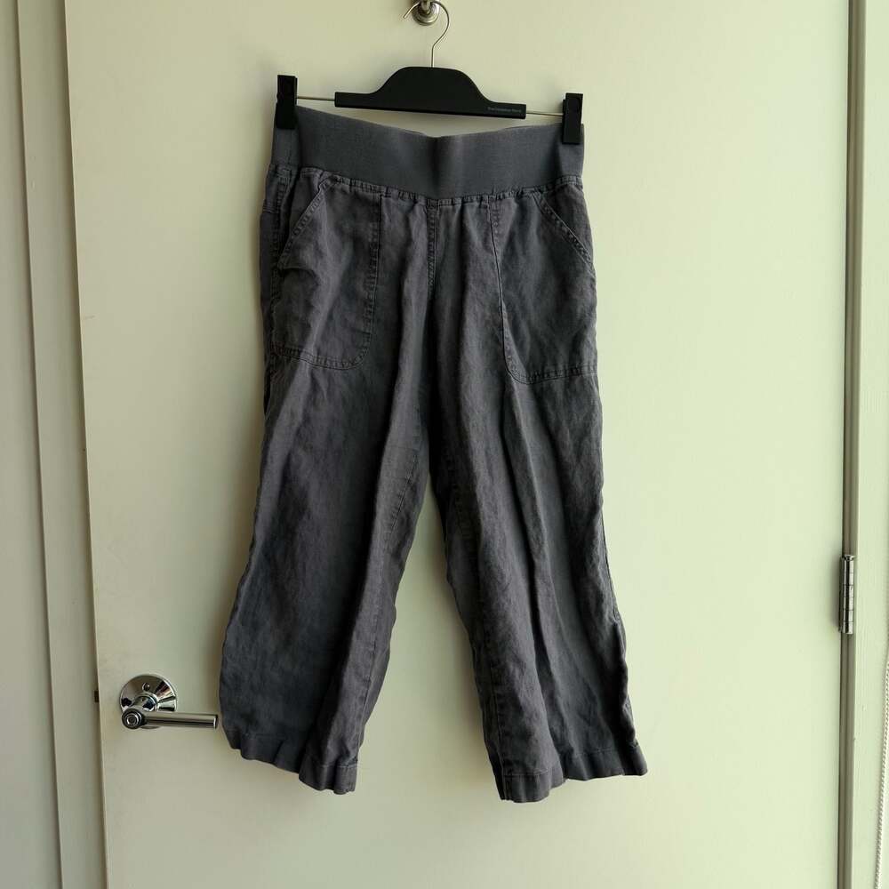 Allen Allen Grey Linen Cropped Pants with Wide Elastic Waistband Size S